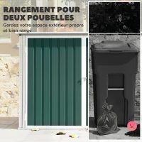 Outsunny Cache Poubelle Extérieur en Acier Galvanisé pour 2 Poubelles, Double Porte, Couvercle Pneumatique, 180x108x130cm, Vert(m-4)