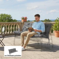 Outsunny Bankauflage 150x100x10 cm 3-Sitzer Bankkissen mit Bändern, Rückenlehne UPF30+ mit Seitentasche， dunkelgrau(m-8)