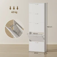 HOMCOM Meuble à chaussures 15 paires, armoire à chaussures étroite moderne avec 5 tiroirs rabattables, 65 x 17 x 180,5 cm blanc(m-3)