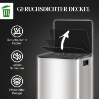 HOMCOM Coș de gunoi cu 2 compartimente de 20L cu pedală și capac silențios, din oțel inoxidabil și PP, 41,8x36,7x58 cm(m-6)