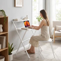 HOMCOM 70 cm Folding Computer Desk with Monitor Shelf - White(m-7)