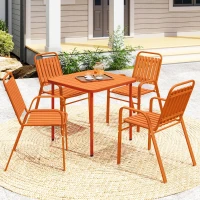 Outsunny Set de 4 Scaune de Grădină Stivuibile cu Spătar Înalt și Brațe, 56x66x91 cm, Maro Închis(m-10)