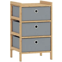 HOMCOM Chest of Drawers, 3 Fabric Drawers Narrow Dresser with Bamboo Frame, Light Grey(m-1)