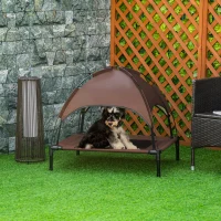 PawHut Erhöhtes Hundebett mit Baldachin, Haustierbett, Hundeliege outdoor mit Dach, Atmungsaktiv, Taftstoff für Camping Kaffee 76 x 61 x 73 cm(m-10)