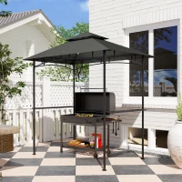 Outsunny Grillpavillon mit LED 240 x 150 x 258 cm wasserabweisend flammhemmend Gartenpavillon mit Doppelschichtdach(m-10)