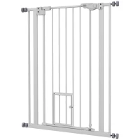 PawHut Cancellino per Cani Regolabile Alto con Porta Piccola e Chiusura Automatica, 74-80x104cm, Bianco(m-10)