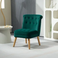 HOMCOM Poltrona per Salotto in Velluto con Seduta Imbottita e Trapuntata a Bottoni, 60x66x79 cm, Verde(m-9)
