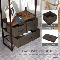 HOMCOM Cuier de Podea cu Bară, 3 Sertare și Rafturi, din Lemn MDF și Oțel, 58,5x30x178 cm, Maro(m-5)