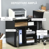 HOMCOM Suport de imprimantă organizator birou dulap ușă 3 nișe + blat mare panouri particule negru(m-4)