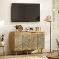 HOMCOM Aparador Bohemio de 2 Puertas con Cuerda Tejida a Mano Estante Ajustable Apertura por Presión Roble 60x40x78 cm(m-9)