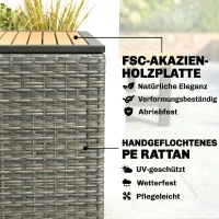 Outsunny Gartenbox 450 L Polyrattan wasserdicht Auflagenbox mit FSC-Holz-Deckel Gasdruckfedern Innenfutter(m-8)