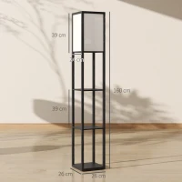HOMCOM Stehlampe mit 3 Regalen, Stehleuchte mit E27 Fassung, 26 x 26 x 160 cm, für Wohn-/Schlafzimmer (Ohne Glühbirne)(m-3)