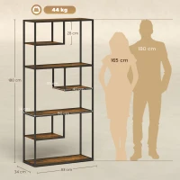 HOMCOM Bücherregal Wandregal Regal, Industrie-Design, 7 Regalböden, 83 cm x 34 cm x 180 cm, Braun + Schwarz(m-3)
