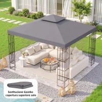 Outsunny Tetto di Ricambio per Gazebo 3x3m a 2 Livelli e Resistente ai Raggi UV, Grigio Scuro(m-2)
