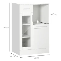 HOMCOM Credenza Moderna con Armadietti e Cassetto in Legno e Vetro, 60x40x95cm, Bianco(m-3)