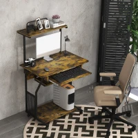 HOMCOM Multi-Storage Work Desk, with Sliding Keyboard Tray - Brown/Black(m-10)