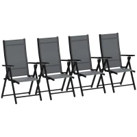 Outsunny Set 4 Scaune de Grădină Pliabile și Respirabile cu Brațe, din Oțel și Poliester, 56x69x106 cm, Gri(m-12)