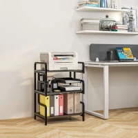 HOMCOM 3-Tier Printer Stand with Storage Shelves, Printer Table, 55 x 40 x 77cm Printer Shelf for Home Office, Study, Black(m-10)