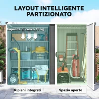 Outsunny Capanno da Giardino in Acciaio Zincato, Porta Bloccabile, 231 x 125 x 162 cm, Grigio(m-3)