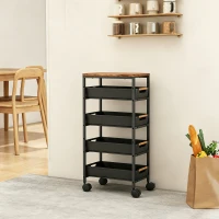 HOMCOM Desserte cuisine, chariot de rangement à roulettes 5 niveaux avec 4 tiroirs coulissants, étagère de rangement, noir(m-2)