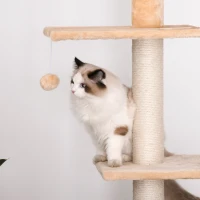 PawHut Tiragraffi a Soffitto Multilivello 220-245cm Palestra per Gatti con Cucce, Piattaforme e Corde in Juta, Giallo(m-9)