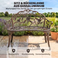 Outsunny Gartenbank 2-Sitzer aus Metall, Sitzbank im Retro Stil, Parkbank mit Blumenmuster 100 x 54 x 78 cm, Bronze(m-5)