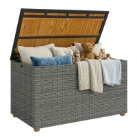 Outsunny Gartenbox 450 L Polyrattan wasserdicht Auflagenbox mit FSC-Holz-Deckel Gasdruckfedern Innenfutter(m-12)