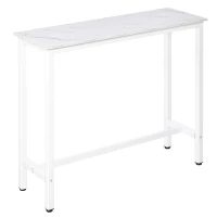 HOMCOM Table de bar table haute de cuisine mange-debout 120 x 40 x 100 cm châssis piètement acier, plateau aspect marbre blanc(m-11)