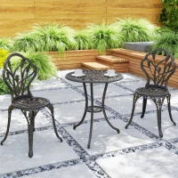 Outsunny Set da Esterno 3 Pezzi con 2 Sedie da Giardino e Tavolo Rotondo con Foro per Ombrellone, Bronzo(m-8)
