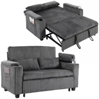 HOMCOM 2 Seater Sofa Bed, Pull Out Sleeper Sofa w/ Adjustable Backrest, Storage Armrests, Cup Holders, Side Pockets, Dark Grey(m-14)
