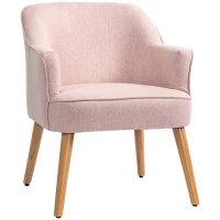 HOMCOM Butaca de Salón Moderna Sillón Individual Tapizado en Lino con Patas de Madera Carga 120 kg 64,5x65x79,5 cm Rosa(m-1)