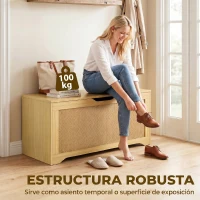 HOMCOM Baúl de Almacenaje 136L Banco de Almacenaje con Panel de Ratán Tapa Brazos de Soporte para Recibidor 100x40x45cm Roble(m-8)