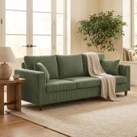 HOMCOM 3 Seater Sofa with Wide Seat, Corduroy Fabric Couch with Deep Seat, Spring Cushion, Green(m-9)