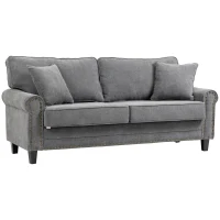 HOMCOM Sofá de 3 Plazas con Tachuelas Oro Envejecido Tapizado en Poliéster con 2 Cojines Decorativos 196x80,5x89 cm Gris(m-11)