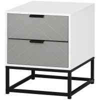 HOMCOM Bedside Cabinet with 2 Drawer Storage Unit, Unique Shape Bedroom Table Nightstand with Metal Base, for Living Room, Study Room, Dorm(m-1)