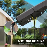 Outsunny Sonnenschirm rechteckig Balkonschirm mit 3-facher Neigung Strandschirm mit 8 Streben 183x122x222 cm Dunkelgrau(m-5)