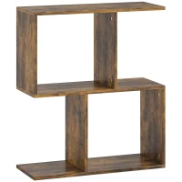 HOMCOM Side Table, Narrow End Table with Storage Shelves, S-Shaped, 3-Tier, 50W x 19.5D x 58H cm, Rustic Brown(m-1)