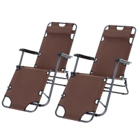 Outsunny 2 in 1 Folding Sun Lounger Reclining Garden Chair Set of 2 with 2-Level Adjustable Backrest, Outdoor Zero Gravity Recliner Garden Chairs with Head Pillow and Armrests, Brown(m-10)