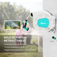 Outsunny Tambur Retractabil pentru Furtun de Grădină cu Furtun, Gri Deschis și Verde(m-4)
