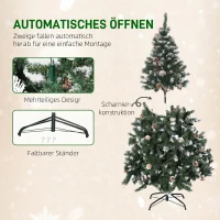 HOMCOM Brad de Crăciun Artificial Ninsoare 150cm cu 676 Crengi și Conuri, Deschidere Automată și Bază Pliabilă, Verde(m-7)