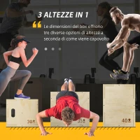 HOMCOM Plyo Box in Legno a 3 Altezze, Jumping Box Pliometrico Capacità 120kg, 40.5x35.5x30.5 cm(m-4)