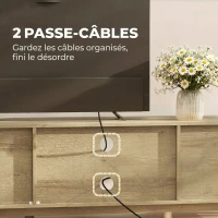 HOMCOM Meuble TV 135 cm, meuble télé pour téléviseur jusqu'à 65 pouces avec 2 portes en rotin, 2 compartiments ouverts, chêne(m-6)