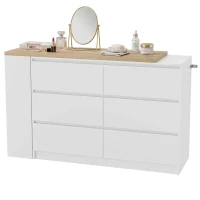 HOMCOM Vanity Table, Dressing Table with 6 Drawers and 3-Tier Shelf for Women and Girls, White(m-15)