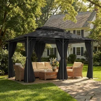 Outsunny 3 x 4m Steel Gazebo, with Curtains - Black(m-2)