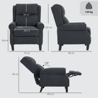 HOMCOM 132° Recliner Armchair, with Extended Footrest - Dark Grey(m-3)