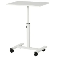 HOMCOM Mesa Auxiliar con Ruedas Mesita Lateral para Sofá Cama Altura Ajustable Marco de Metal y Frenos 60x40x52,5-84 cm Blanco(m-12)