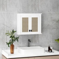 HOMCOM Armario de Pared para Baño Mueble de Baño Suspendido con 2 Puertas de Ratán PE Estante Ajustable 60x19,5x49,4 cm Blanco(m-10)