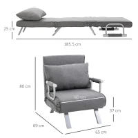 HOMCOM Fotoliu Pat Single cu Spătar Reglabil pe 5 Nivele și Pernă, din Material Textil, Gri Deschis(m-3)