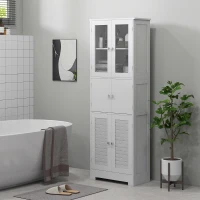 HOMCOM Mueble Auxiliar de Baño con 6 Puertas Estantes Ajustables Antivuelco Armario de Baño Moderno 60x30x170,5 cm Blanco(m-10)