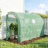 Outsunny Estufa, estufa de jardim com cobertura plástica, resistente a UV, 3 níveis, portas com zíper, Verde(m-2)